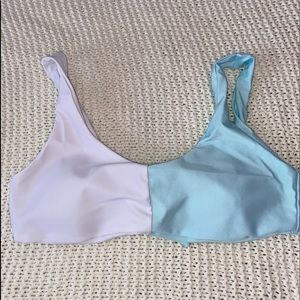 blue and white bikini tie back top